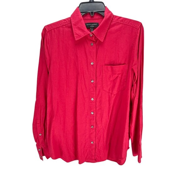 Banana Republic Mens Red Linen Blend Long Sleeve Button Up Shirt Size M Casual - Picture 3 of 10